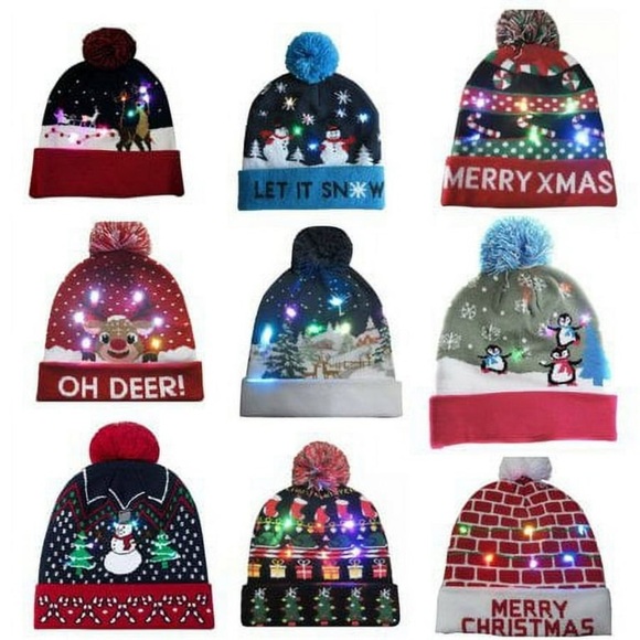 LED Christmas Light Up Hat‎ Novelty Colorful Knitted Beanie Christmas Hat - Picture 1 of 10